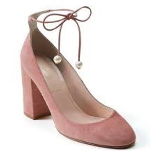 Kate Spade Size 6 Heel Gena Vintage Rose Suede Ankle Ties With Pearls Chunky